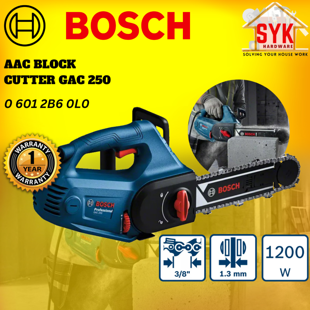 SYK Bosch GAC 250 GAC250 AAC Block Cutter Chainsaw Electric Machine Cutter Chainsaw Pemotong batu Konkrit 06012B60L0
