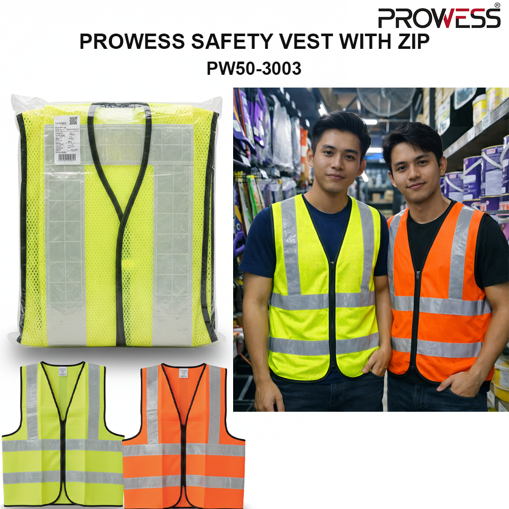 PROWESS SAFETY VEST WITH ZIP | HIGH VISIBILITY REFLECTIVE SAFETY VEST | PROFESSIONAL WORKPLACE SAFETY APPAREL ( PW50-3003 )