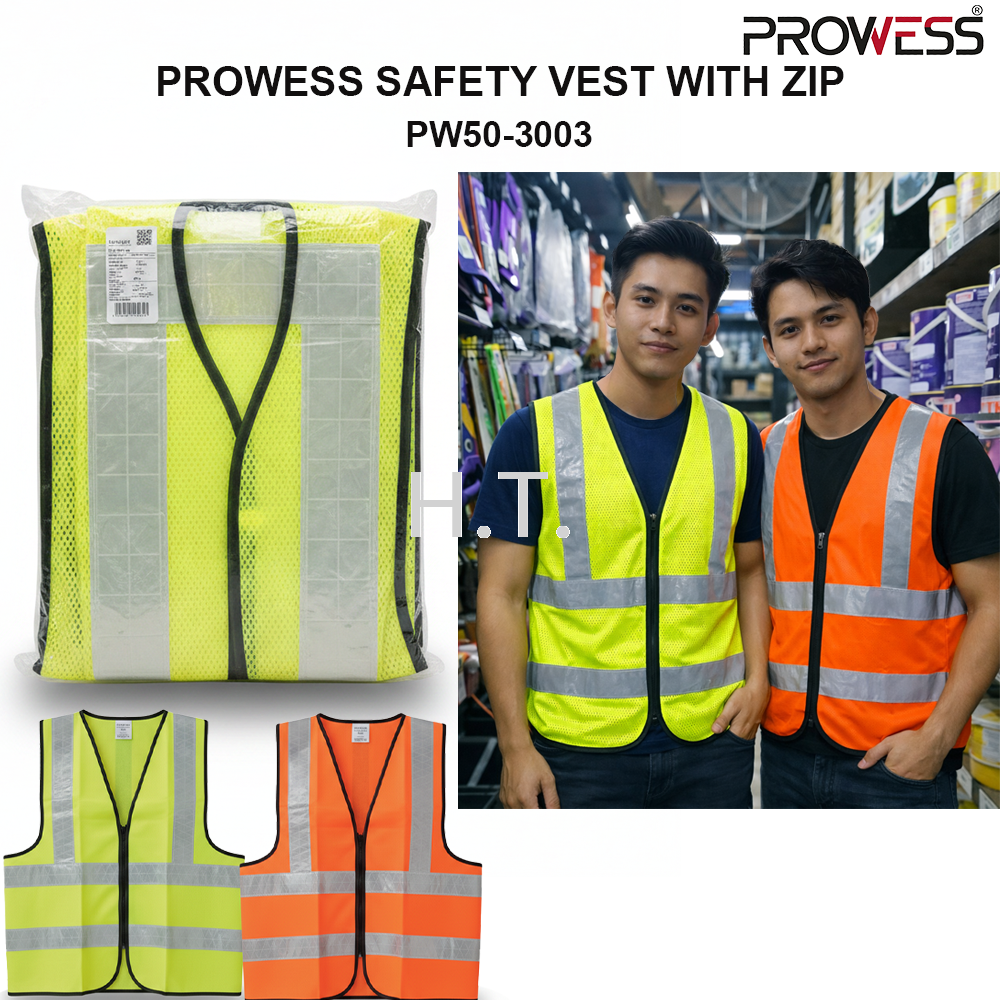PROWESS SAFETY VEST WITH ZIP | HIGH VISIBILITY REFLECTIVE SAFETY VEST | PROFESSIONAL WORKPLACE SAFETY APPAREL ( PW50-3003 )