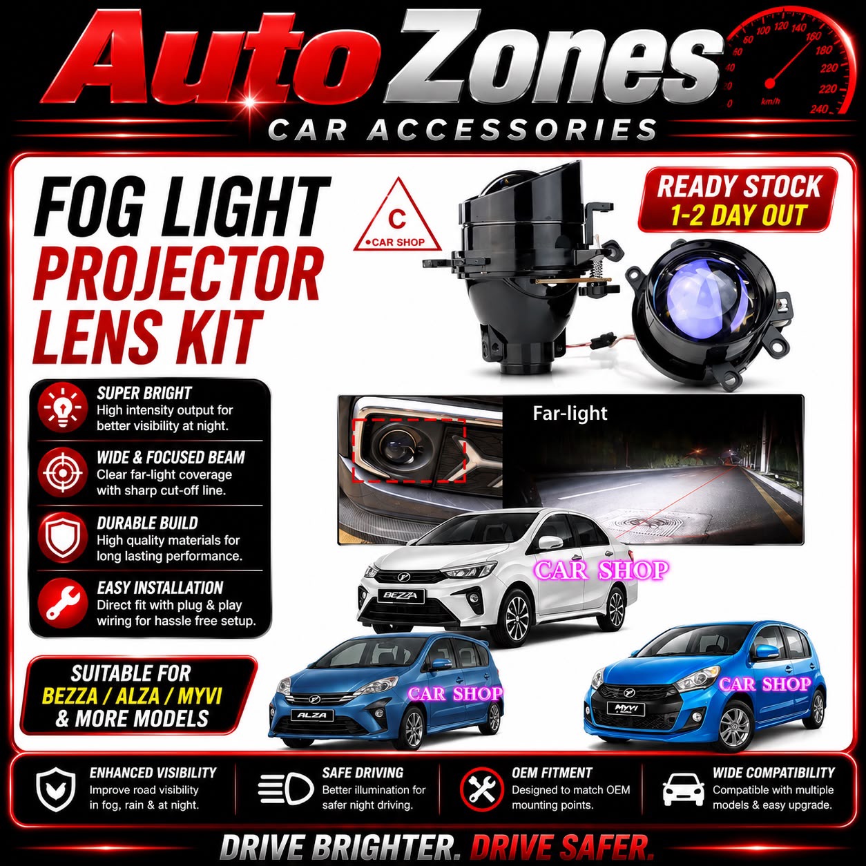 Toyota 3.0 Inch LED Projector Fog Lamp High Brightness Bi-LED Fog Light Upgrade Super Bright Fog Lamp for Toyota Hilux Vios Corolla Cross Yaris
