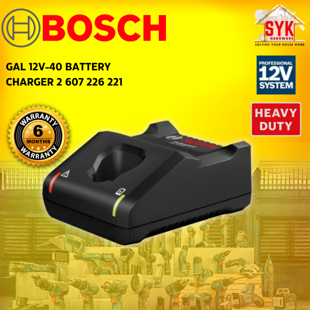 SYK Bosch GAL 12V-40 GAL12V-40 Fast Battery Charger Cordless Power Tools Pengecas Bateri Cas Bateri 12V 2607226221