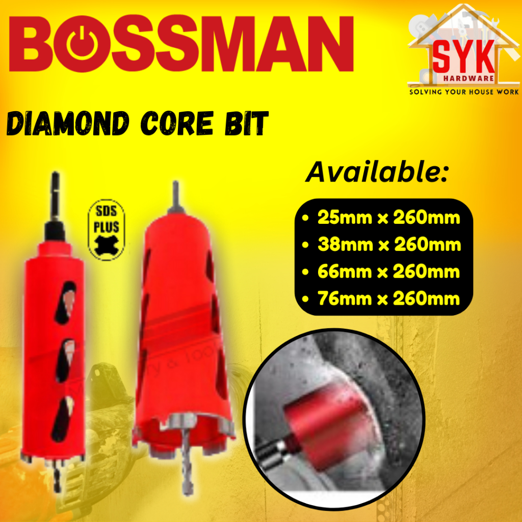 SYK Bossman BDC Diamond Dry Core Bit SDS Plus Rotary Hammer Accessories Sand Brick Wall Core Bit Mata Tebuk Core Bit