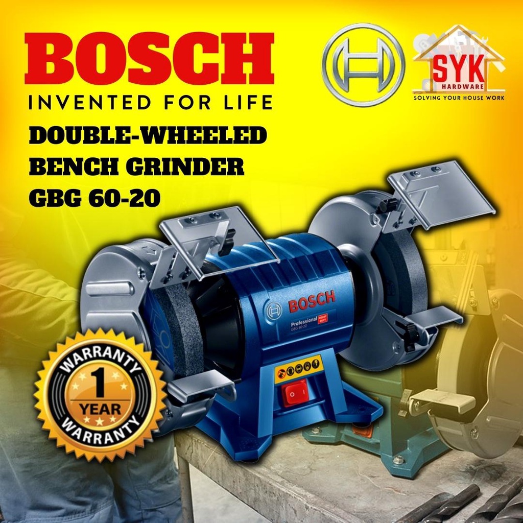 SYK BOSCH GBG 60-20 GBG60-20 Double Wheel Bench Grinder Machine Stone Polishing Power Tools Mesin Pengisar - 060127A4L0
