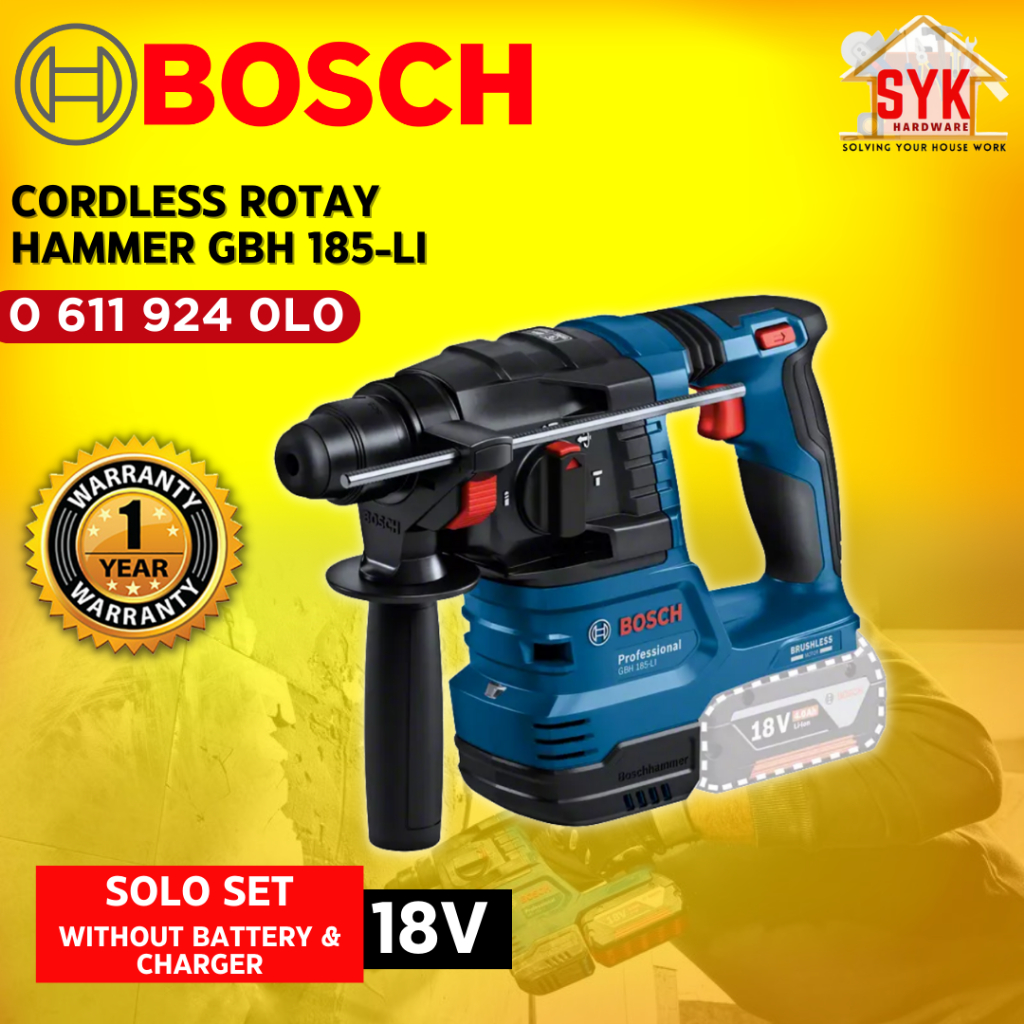 SYK Bosch GBH 185-LI GBH185-LI 18v Cordless Rotary Hammer Drill 18v Solo Mesin Tebuk Dinding 06119240L0