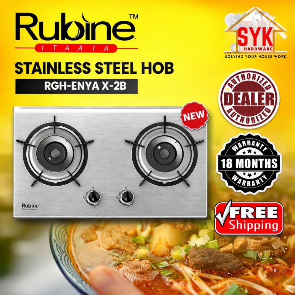 SYK (FREE SHIPPING GLASS WARRANTY 5 YEAR) Rubine Hob RGH-ENYA2B-SS Built In Gas Hob Gas Stove Kitchen Hob Dapur Gas