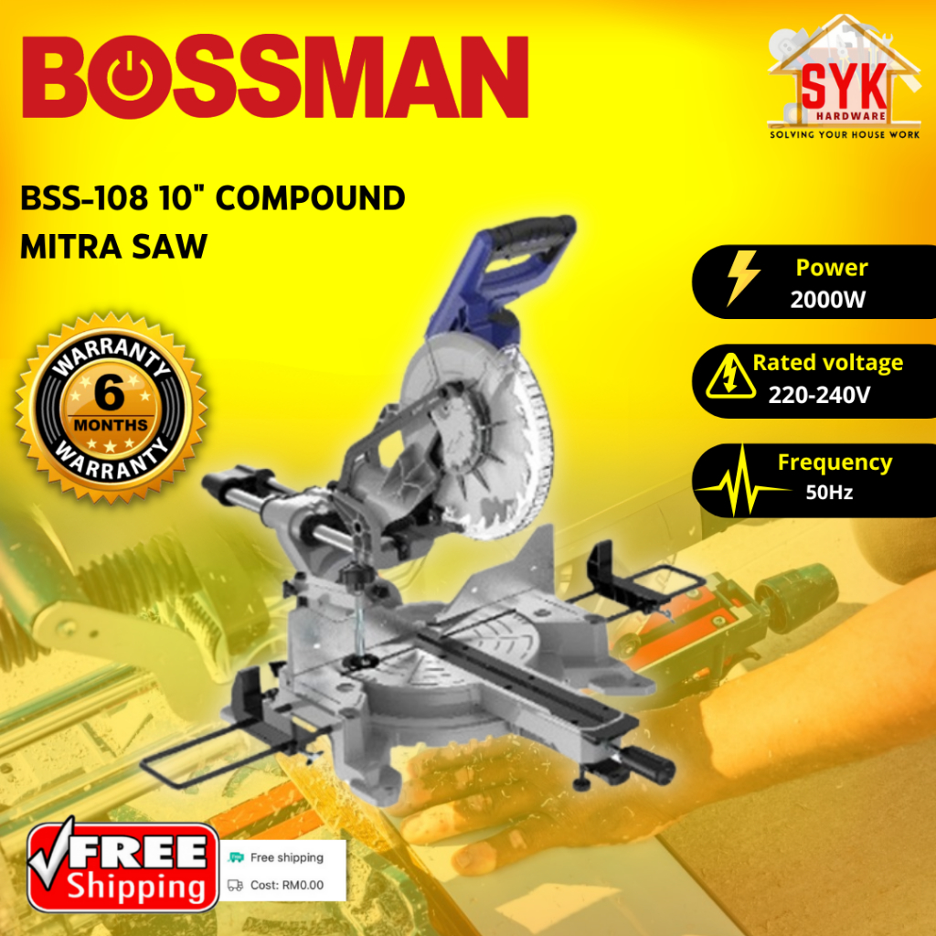SYK (FREE SHIPPING) Bossman BSS-108 10" Compound Mitre Saw Miter Saw Heavy Duty Mesin Potong Kayu (2200W)