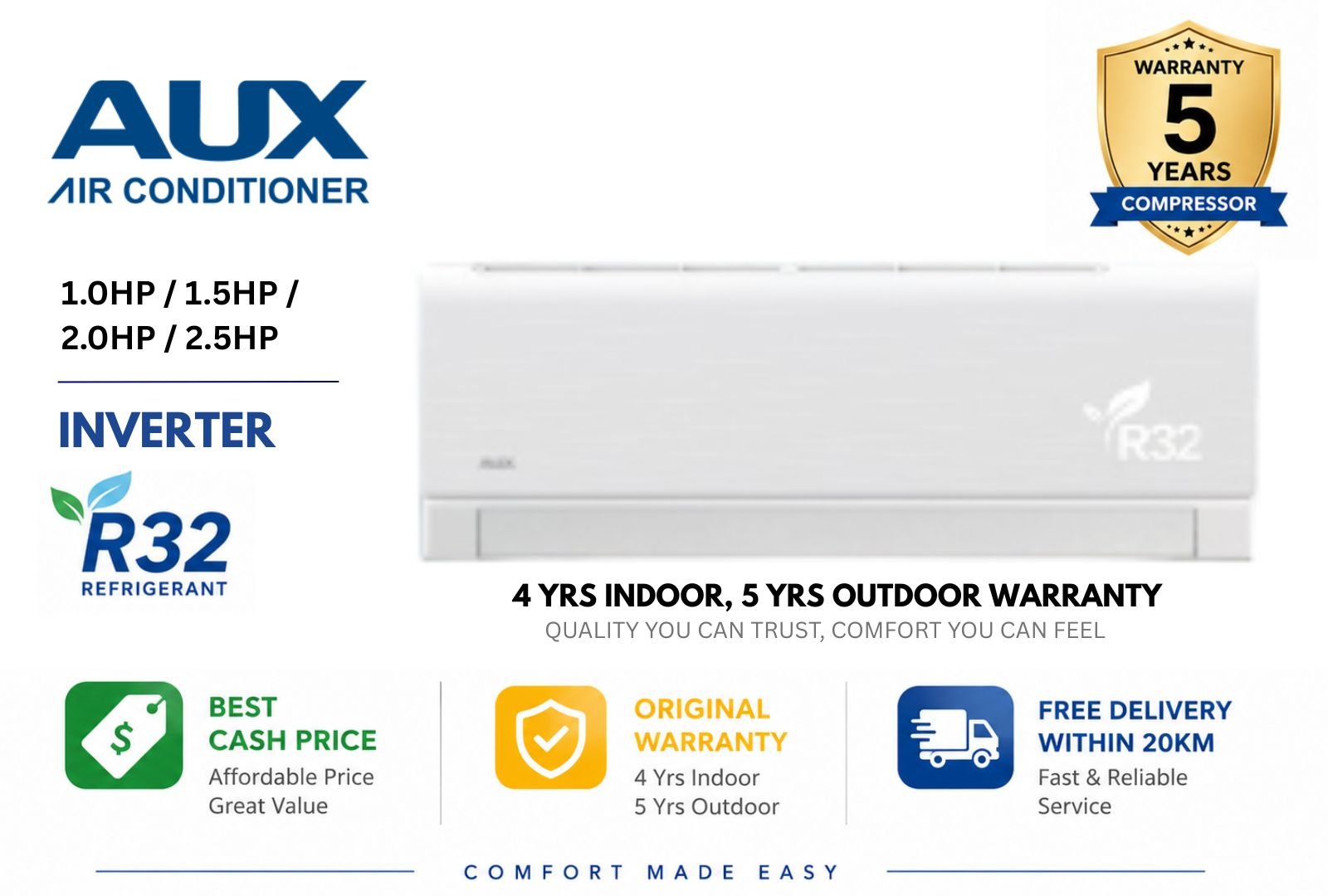 AUX Air Conditioner ASW-09/12/18/24CAR3DI | 1.0HP 1.5HP 2.0HP 2.5HP Aircond Malaysia | Fast Cooling Energy Saving Aircond