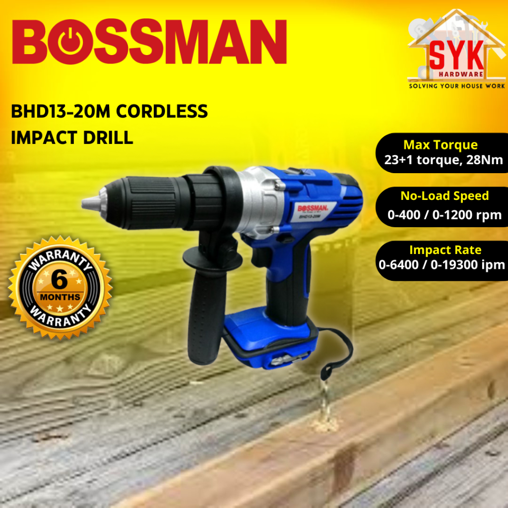 SYK (Free Shipping)BOSSMAN Cordless Impact Drill BHD13-20M Impact Drill Portable Mesin Gerudi Menggunakan Bateri