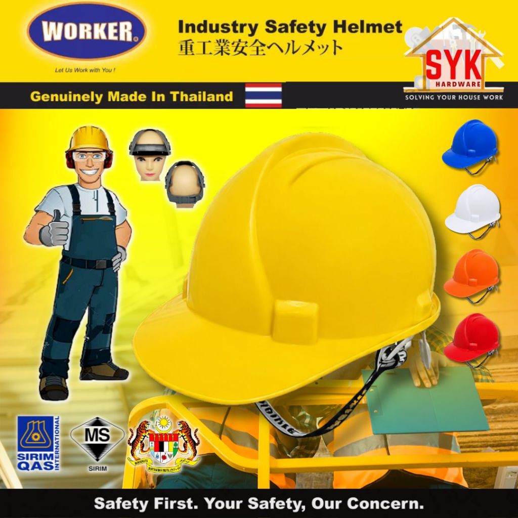 SYK WORKER Industrial Safety Helmet Construction (SIRIM) Safty Helmet Safety Working Topi Keselamatan Perindustrian