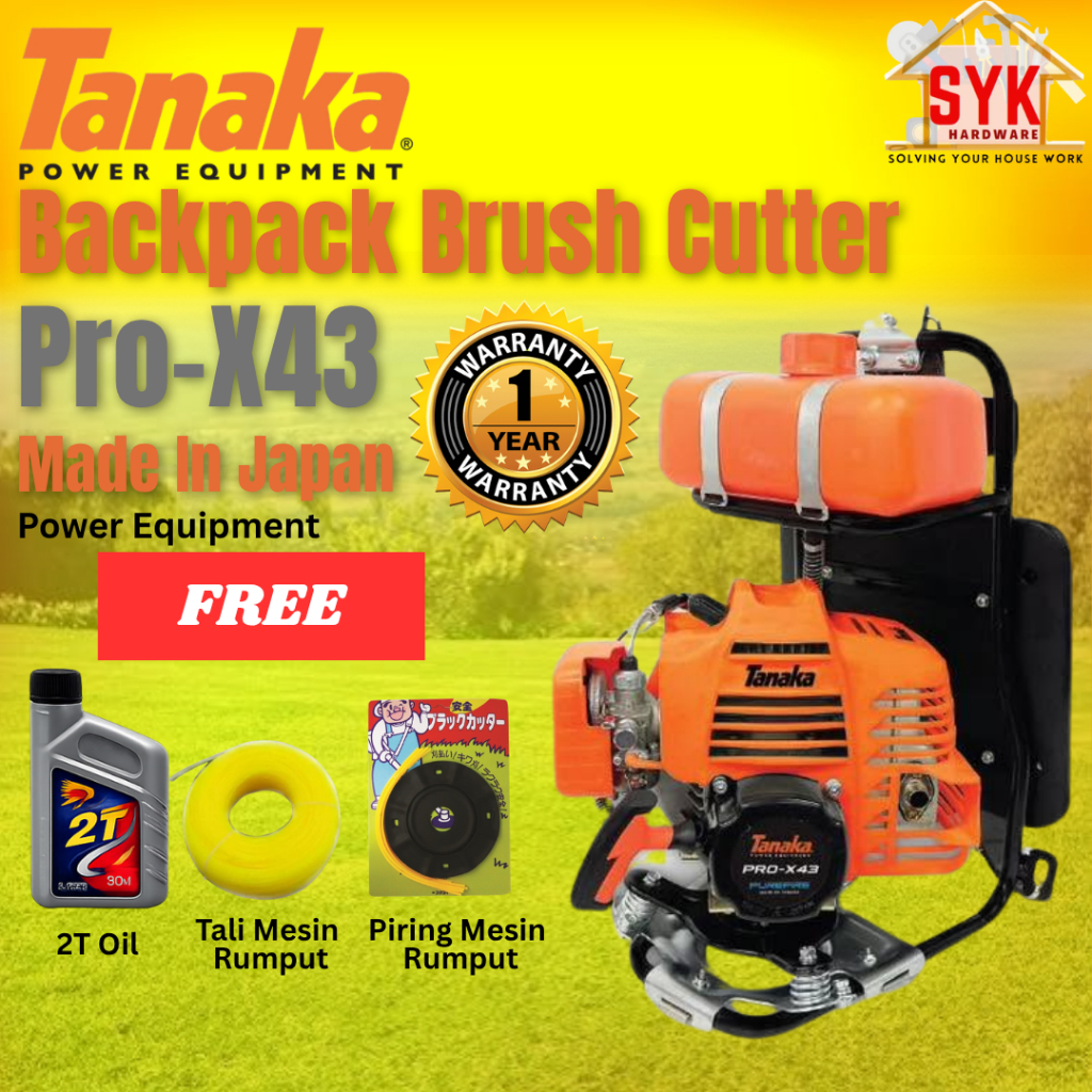 SYK Tanaka Backpack Brush Cutter PRO-X43 Brush Grass Trimmer Cutter Machine Engine Heavy Duty  Mesin Potong Rumput