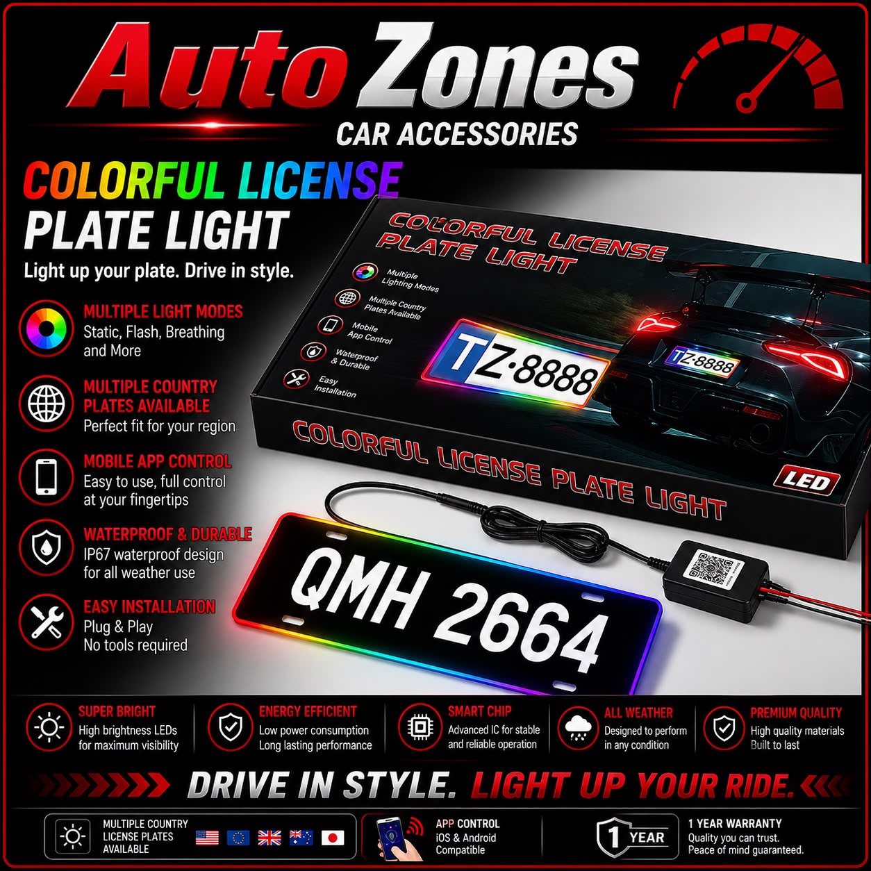 Universal LED Plate Light | Bright White Number Plate License Plate LED Lamp | Waterproof Car Rear Plate Ambient Lighting Upgrade