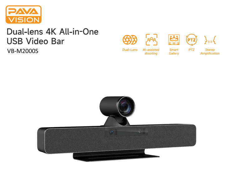 PAVAVISION VB-M2000S Dual-Lens 4K All-in-One USB Video Bar