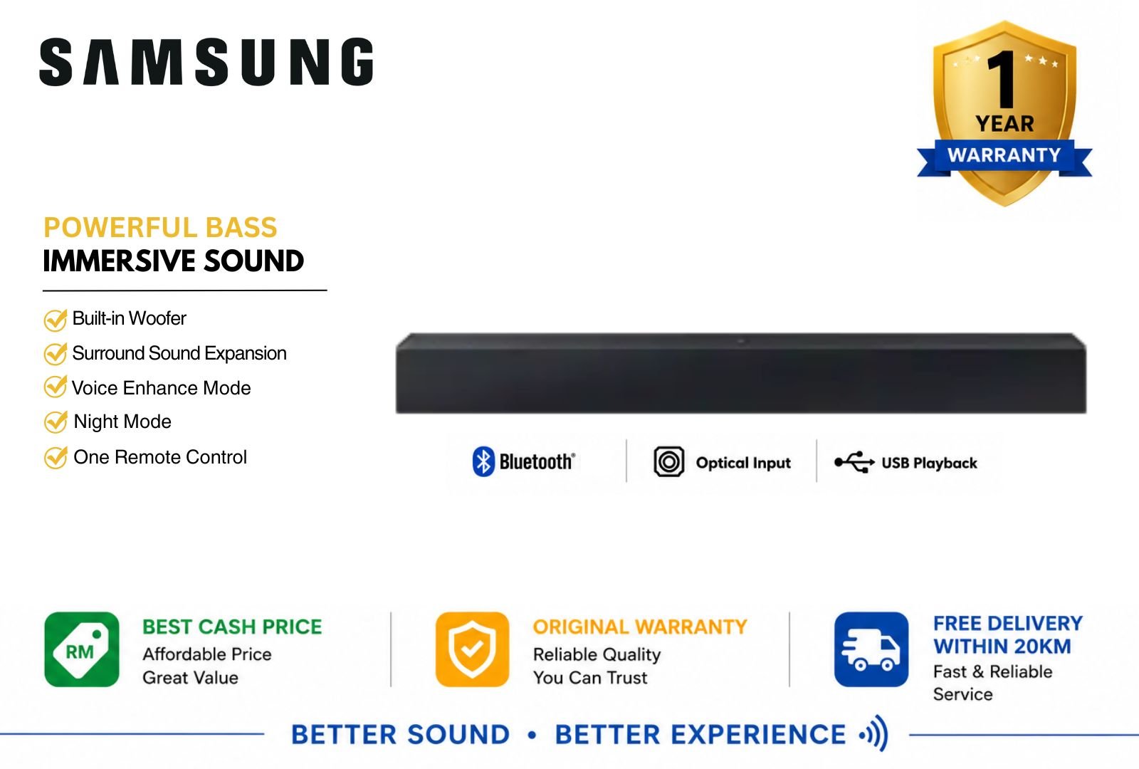 Samsung HW-C400/XM Soundbar | Bluetooth TV Soundbar Malaysia | Powerful Home Entertainment Audio System