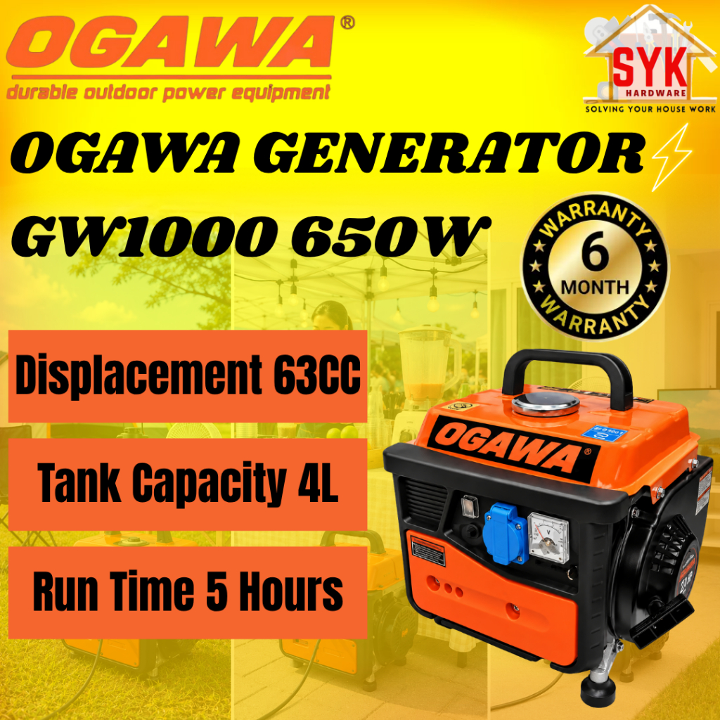 SYK Ogawa GW1000 Gasoline Generator 650W Portable Power Generator Petrol Heavy Duty Gasoline