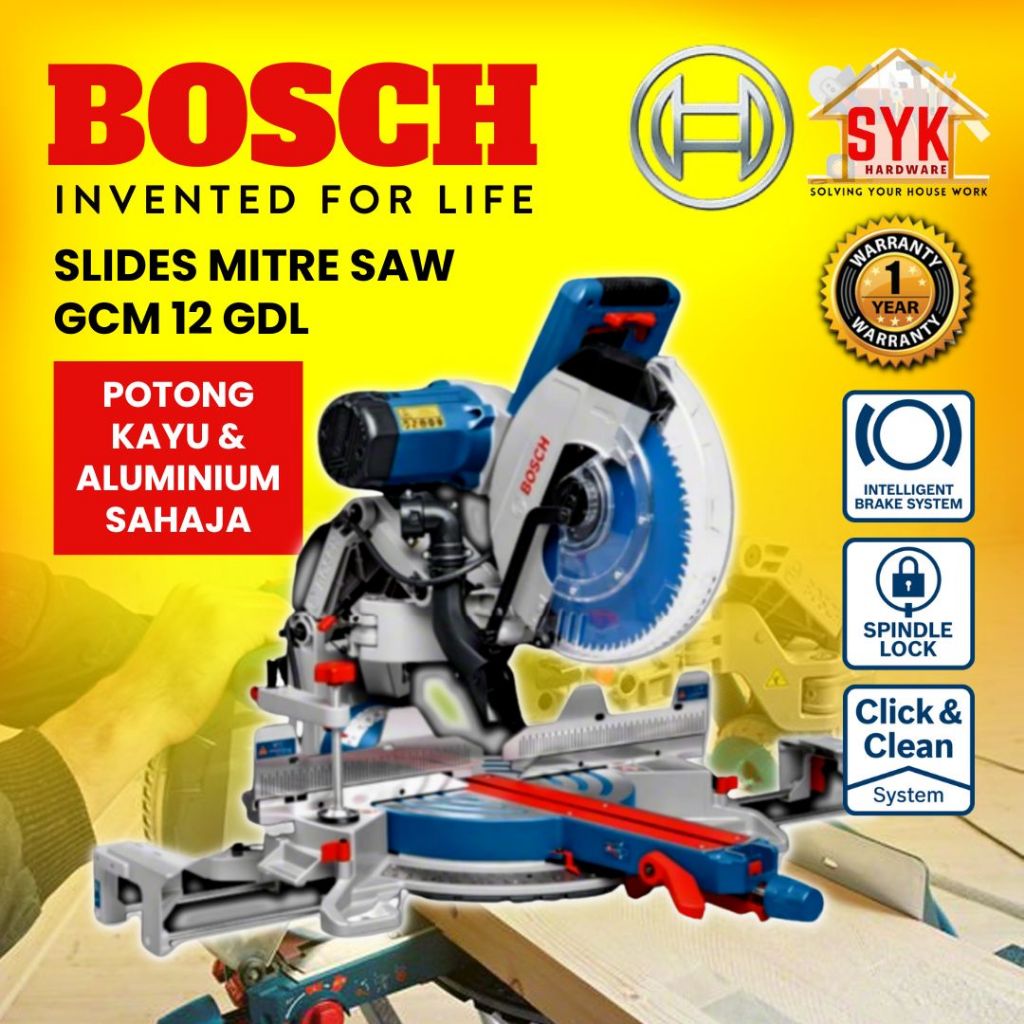 SYK BOSCH GCM12GDL GCM 12GDL Slide Mitre Saw Sliding 2000W Woodworking Tools H/Duty Mesin Gergaji Elektrik Gergaji Kayu