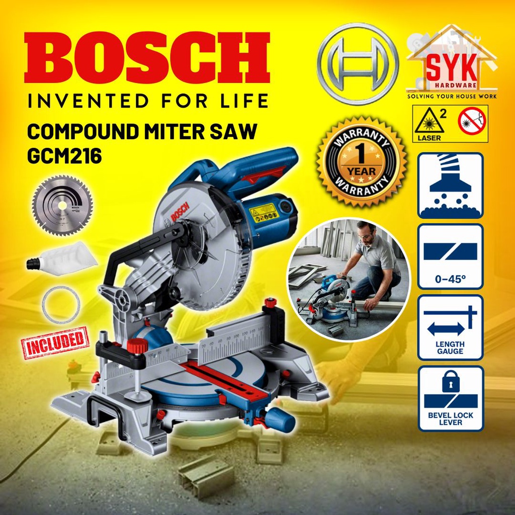 SYK BOSCH GCM216 GCM 216 8" Professional Compound Miter Saw Mesin Gergaji Bulat Kompaun 1300W (0601B330L0)