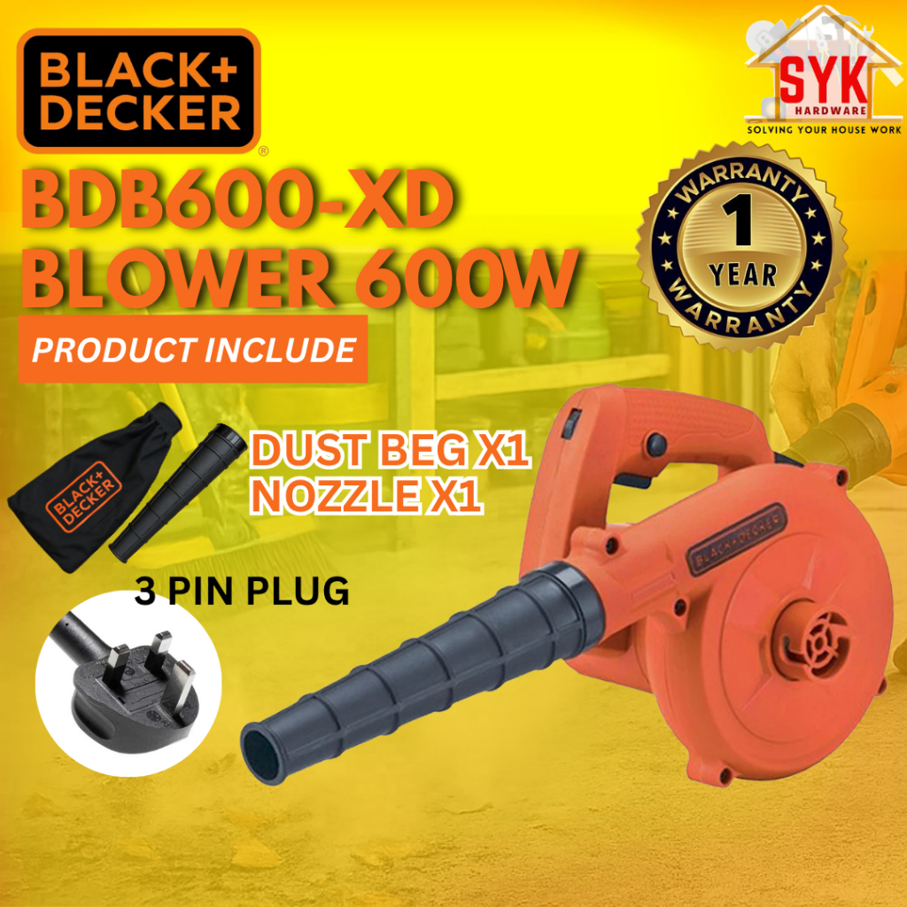 SYK Black Decker BDB600-XD Blower 600W Air Vacuum Blower Heavy Duty Portable Electric 2 in 1 Angin Peniup Daun