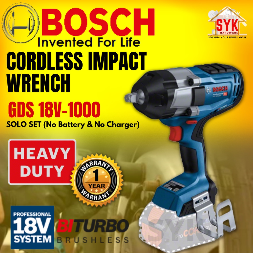SYK BOSCH GDS 18V-1000 GDS18V-1000 18V Professional Cordless Impact Wrench Mesin Impak Sepana Tanpa Wayar 06019J83LI