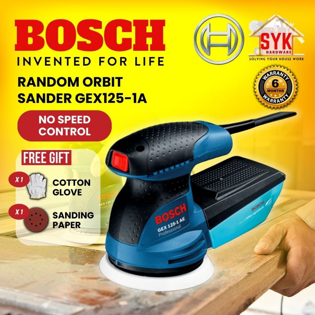 SYK Bosch GEX 125-1A GEX125-1A Professional Random Orbital Sander Machine Wood Sander 磨砂机 - 06013870L0 (Free Gift)