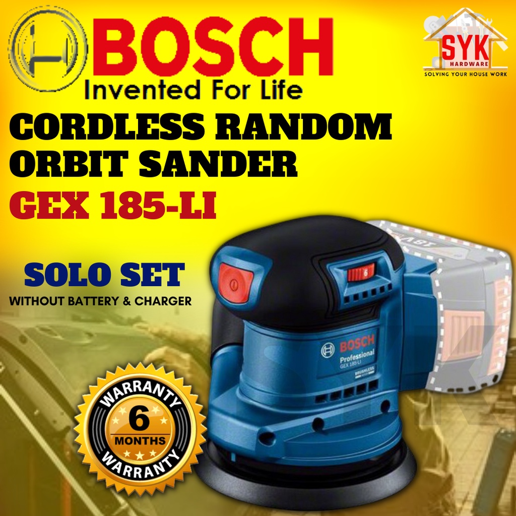 SYK BOSCH GEX185-LI GEX 185-LI Cordless Random Orbit Sander Machine Mesin Sander Mesin Gosok Kertas Pasir - 06013A5080