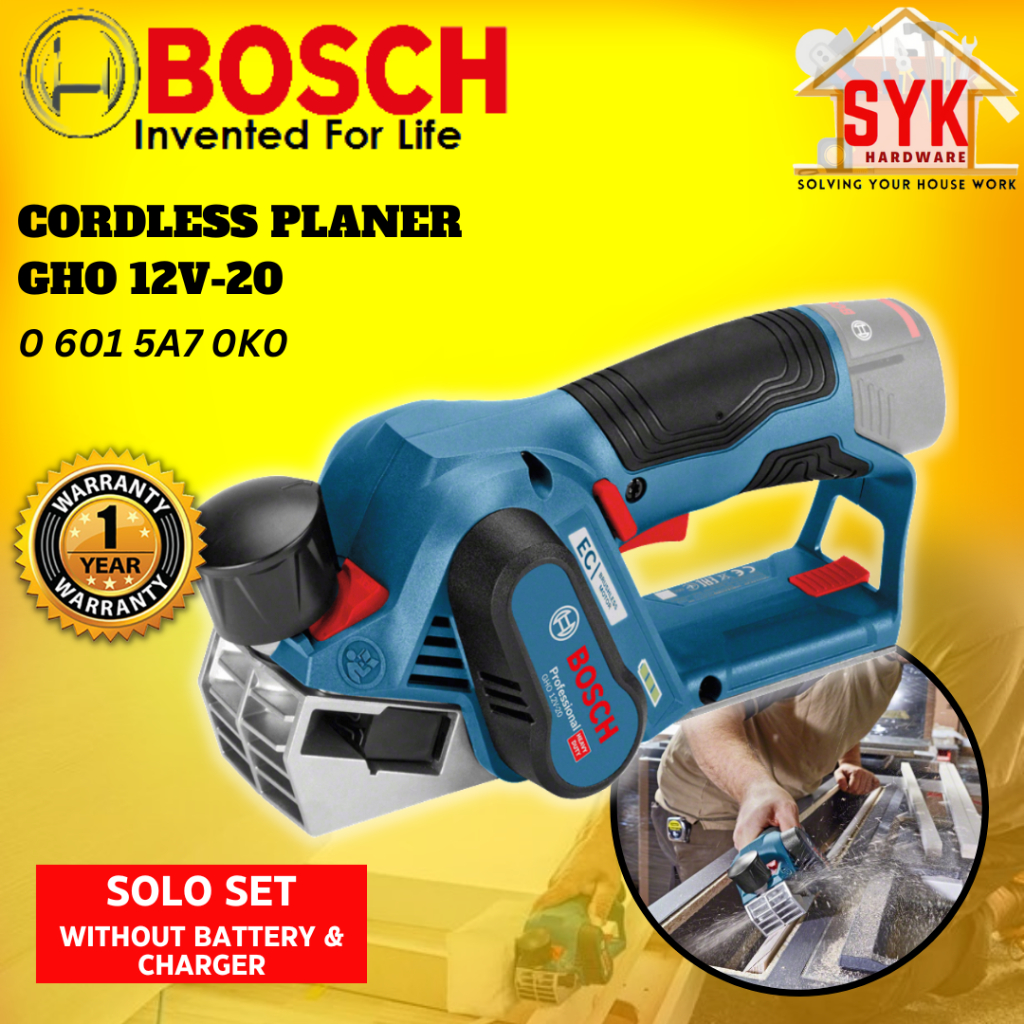 SYK Bosch GHO 12V-20 GHO12V-20 GHO 12V-20 Cordless Wood Planer Solo Woodworking Mesin Ketam Kayu Bateri 12V 06015A70K0