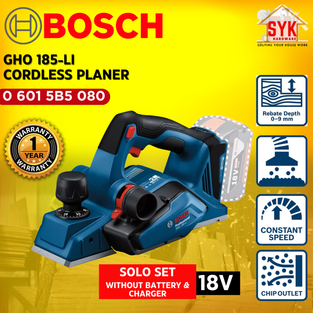 SYK Bosch GHO 185-LI GHO185-LI Cordless Planer Solo Wood Planer Battery Machine Mesin Ketam Kayu Bateri 18V 06015B5080
