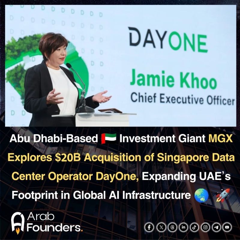 🇦🇪🧠 Abu Dhabi-based AI investment giant MGX is reportedly exploring a potential acquisition of Singapore-based data center operator DayOne in a deal that could value the company at up to $20 billion, further expanding the UAE’s footprint in glo