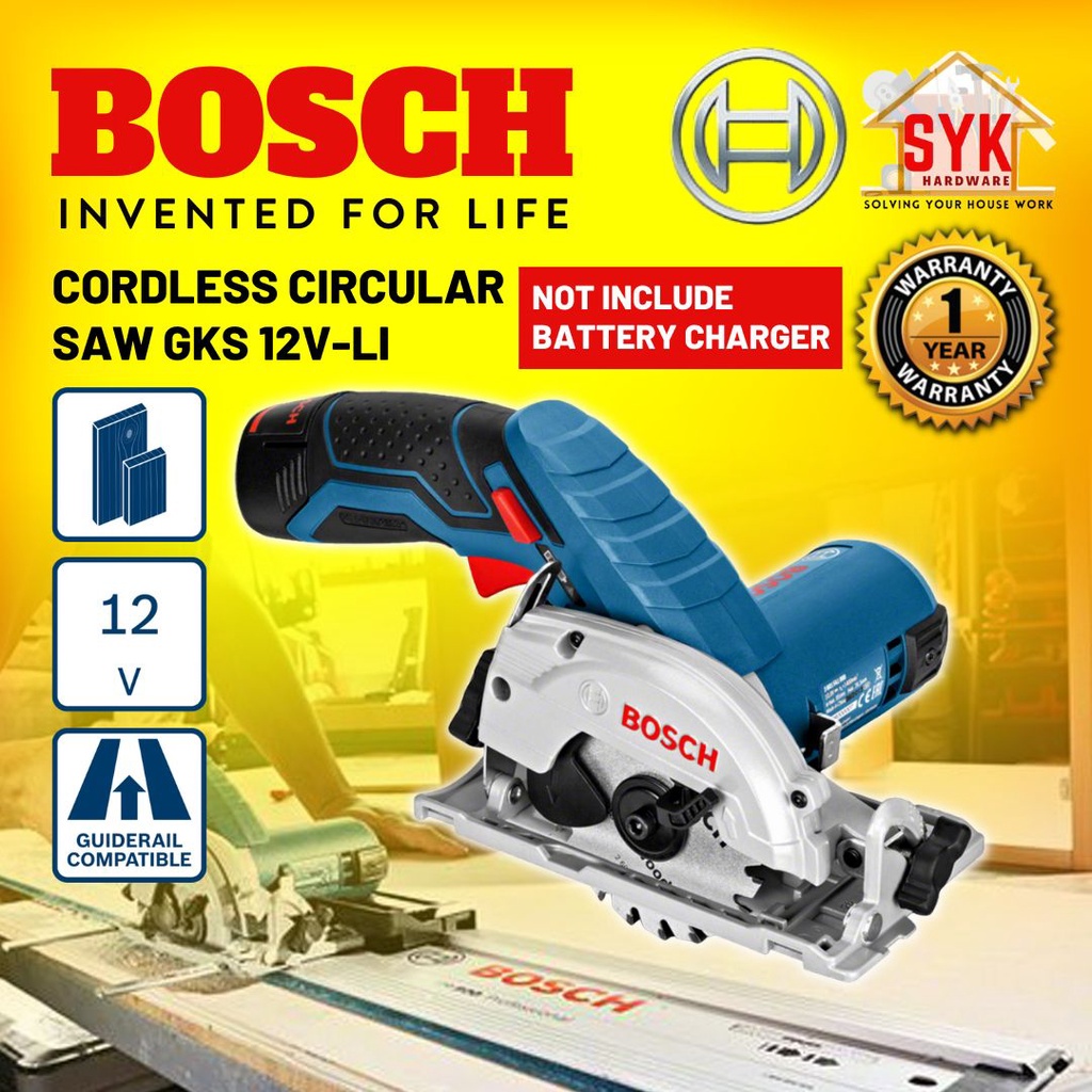 SYK Bosch GKS 12V-LI GKS12V-LI Solo Cordless Circular Saw Machine Mesin Gergaji Kayu Gergaji Bateri Bosch-06016A10L2