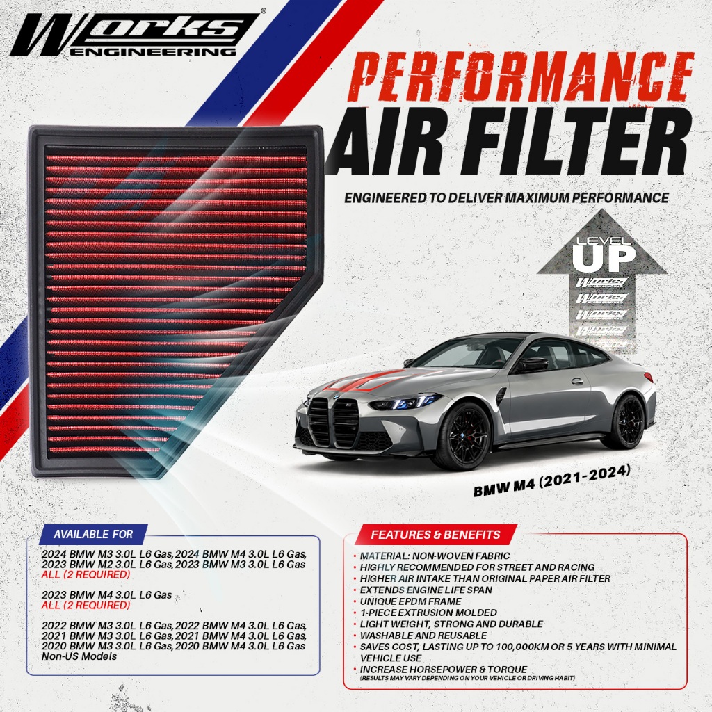 WORKS ENGINEERING Air Filter for BMW M2 / M3 / M4 3.0 2020-2024 (PRICE FOR 1 PIECE)