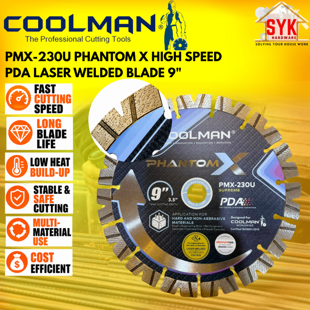 SYK Coolman PMX-230U Phantom X High Speed PDA Laser Welded Blade 9" Cutter Concrete Cutting Disc Saw Blade