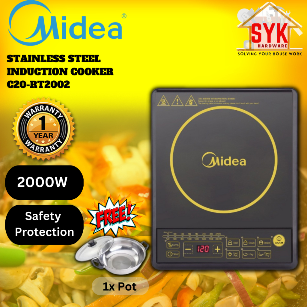SYK Midea C20-RT2002 C16-RTY619-GL Induction Cooker Stainless Steel Electric Kitchen Stove Periuk Elektrik Free Gift