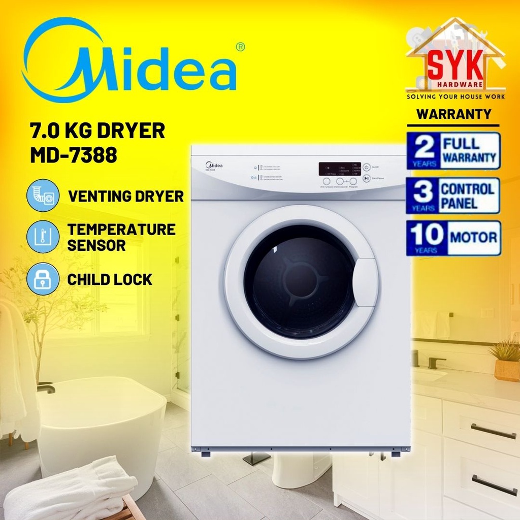 SYK Midea Dryer 7kg Vented Cloth Dryer Machine MD-7388 Pengering Baju Clothes Dryer Mesin Dryer Pengering 烘幹機衣服
