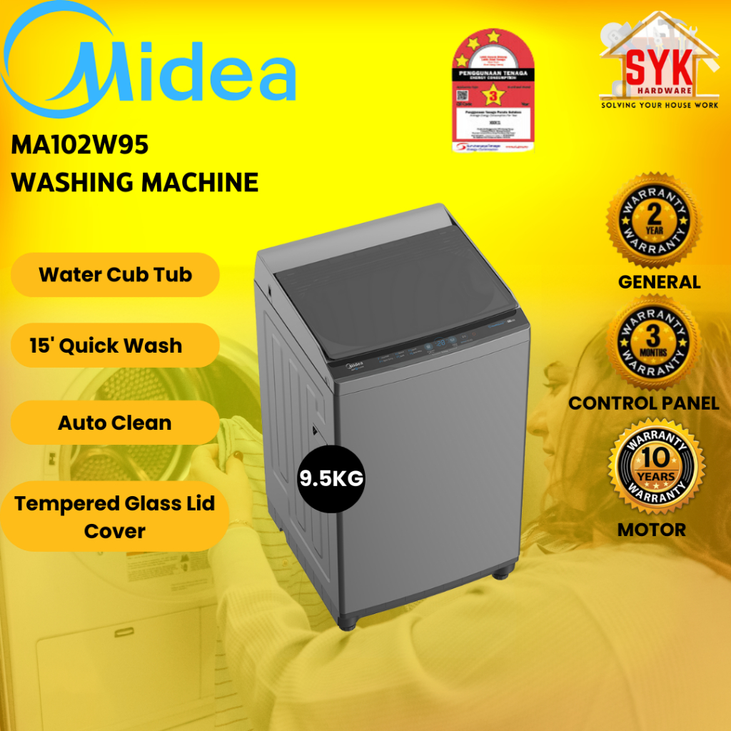 SYK Midea MA102W95 Washing Machine 9.5kg Top Load Home Appliaces Machine Mesin Basuh Mesin Cuci Baju