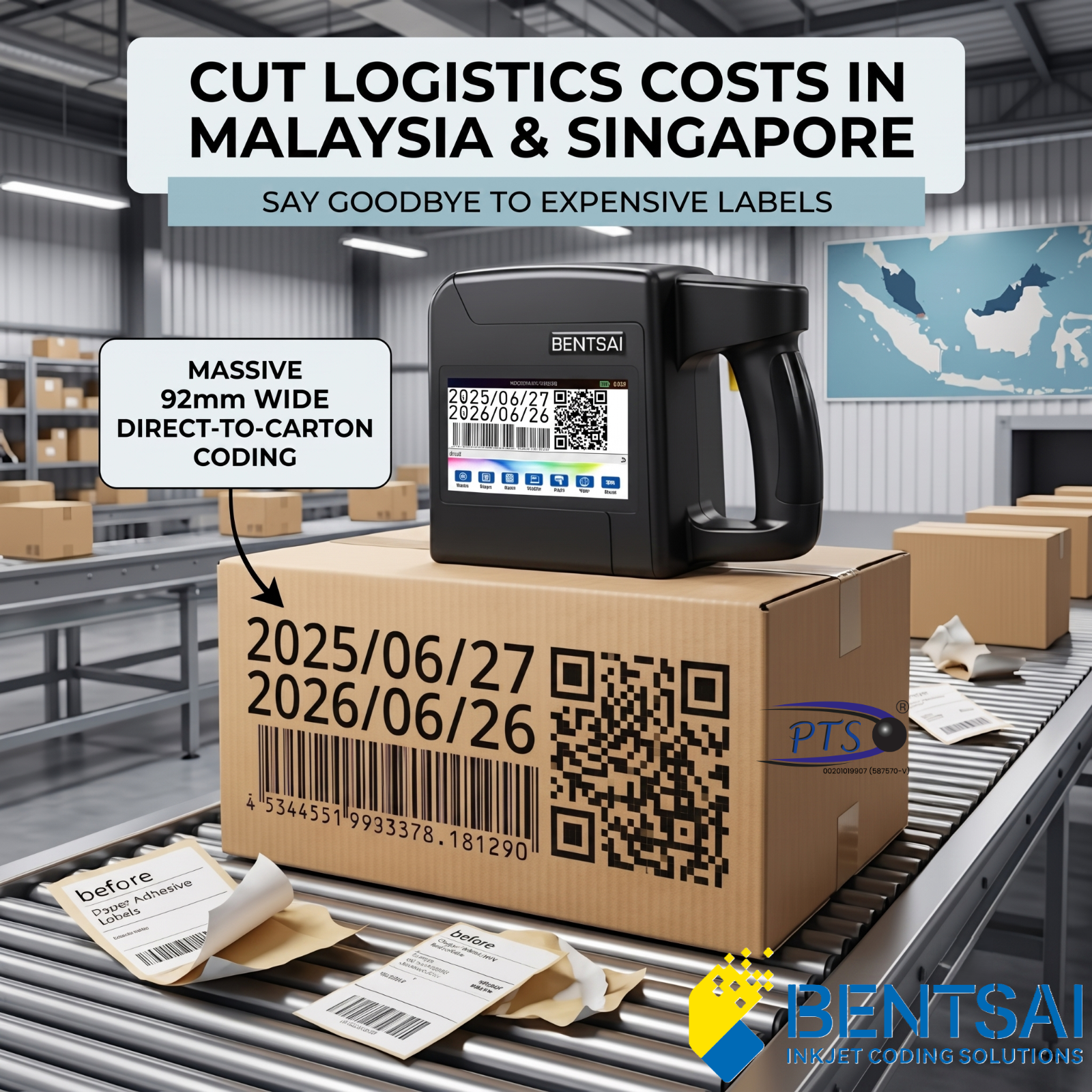 Katakan Selamat Tinggal Kepada Label Mahal: Bagaimana Pencetak Mudah Alih Bentsai B85 92mm Mengurangkan Kos Logistik di Malaysia & Singapura