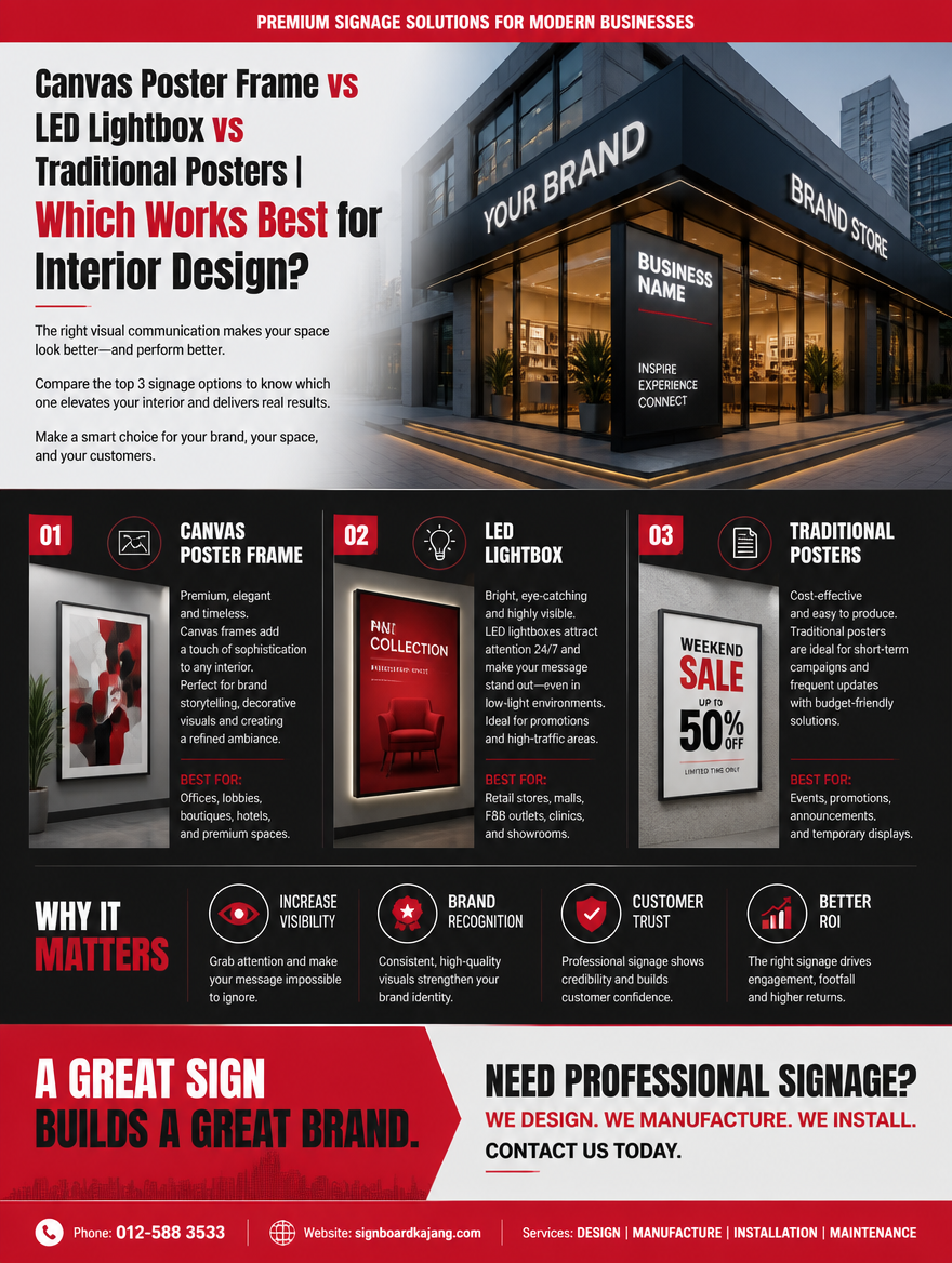 Canvas Poster Frame vs LED Lightbox vs Traditional Posters | Which Works Best for Interior Design?