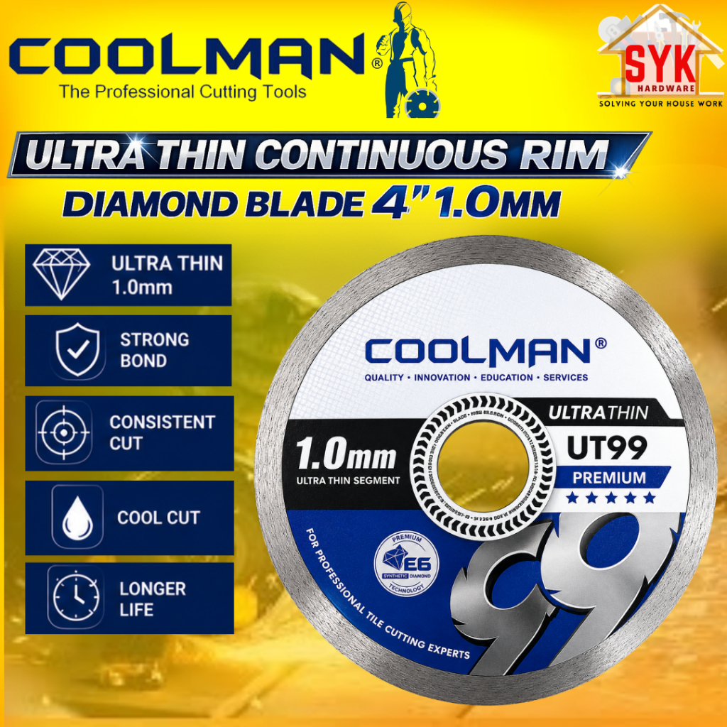 SYK Coolman UT99 Ultra Thin Continuous Rim Diamond Blade 4"1.0MM Diamond Cutting Disc Bilah Berlian Ultra Nipis 切割片