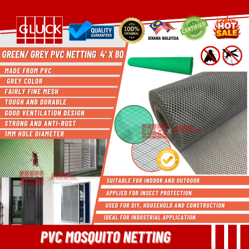 GREEN, GREY MOSQUITOES NYLON NETTING (GREY, GREEN COLOUR) 4' X 70'+/-