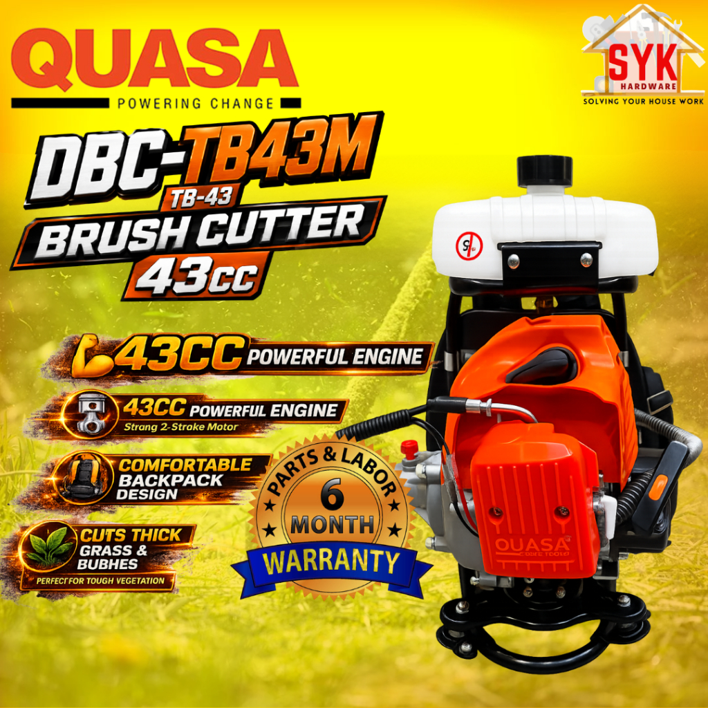 SYK Quasa DBC-TB43M Brush Cutter 43CC 2 Stroke Heavy Duty Lawn Mower Grass Backpack Brush Cutter Machine Petrol