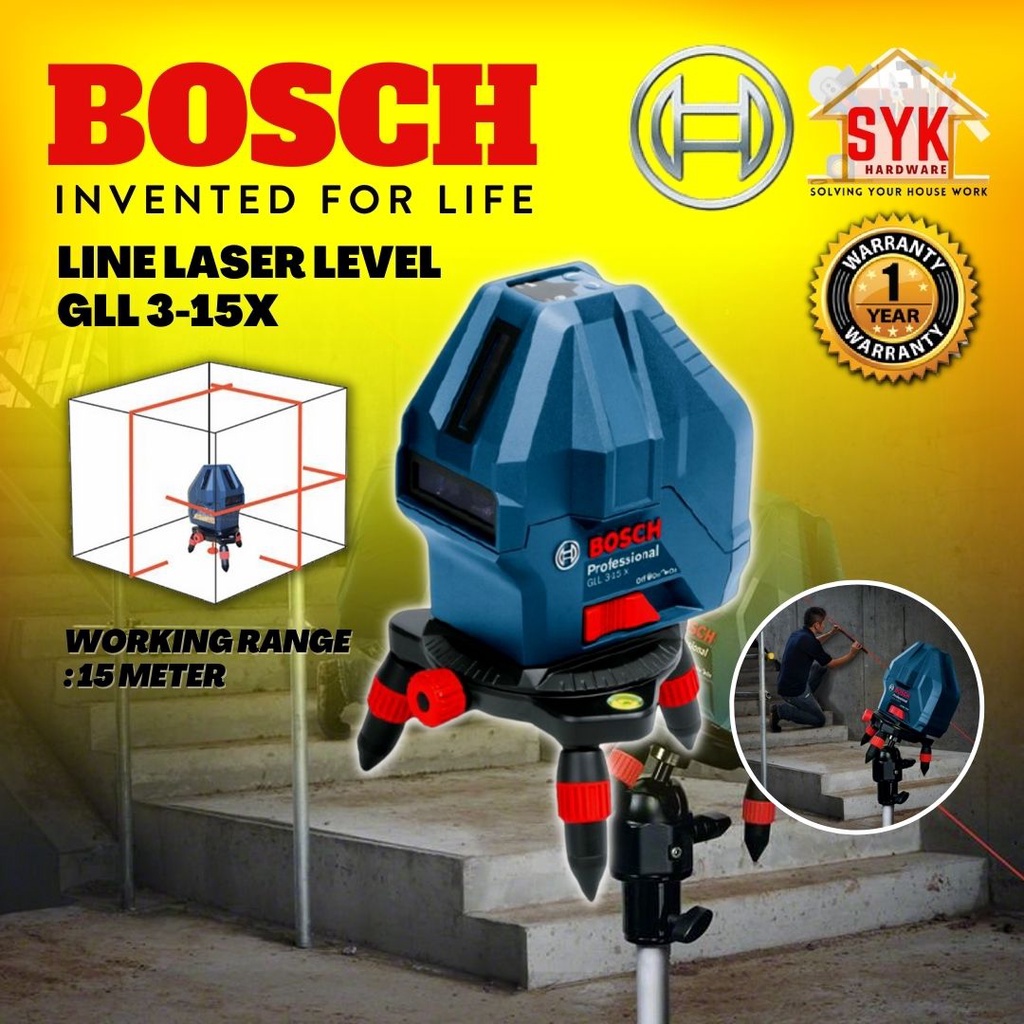 SYK Bosch GLL3-15X PROFESSIONAL Line Laser Level Digital Laser Measurement Lazer Level Laser Range Finder - 0601063M80