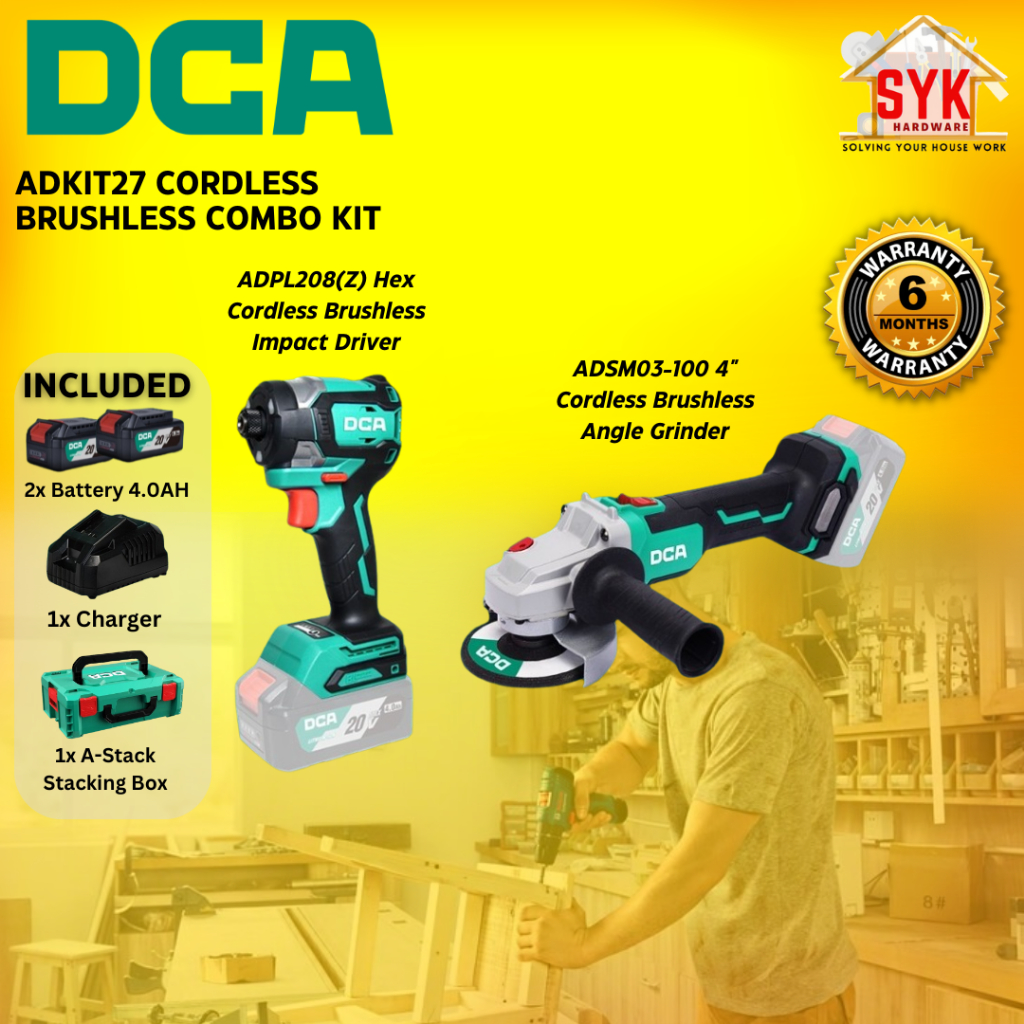 SYK Free Shipping DCA ADKIT27 Combo Kit Cordless Brushless Angle Grinder Impact Driver Battery Machine 20V