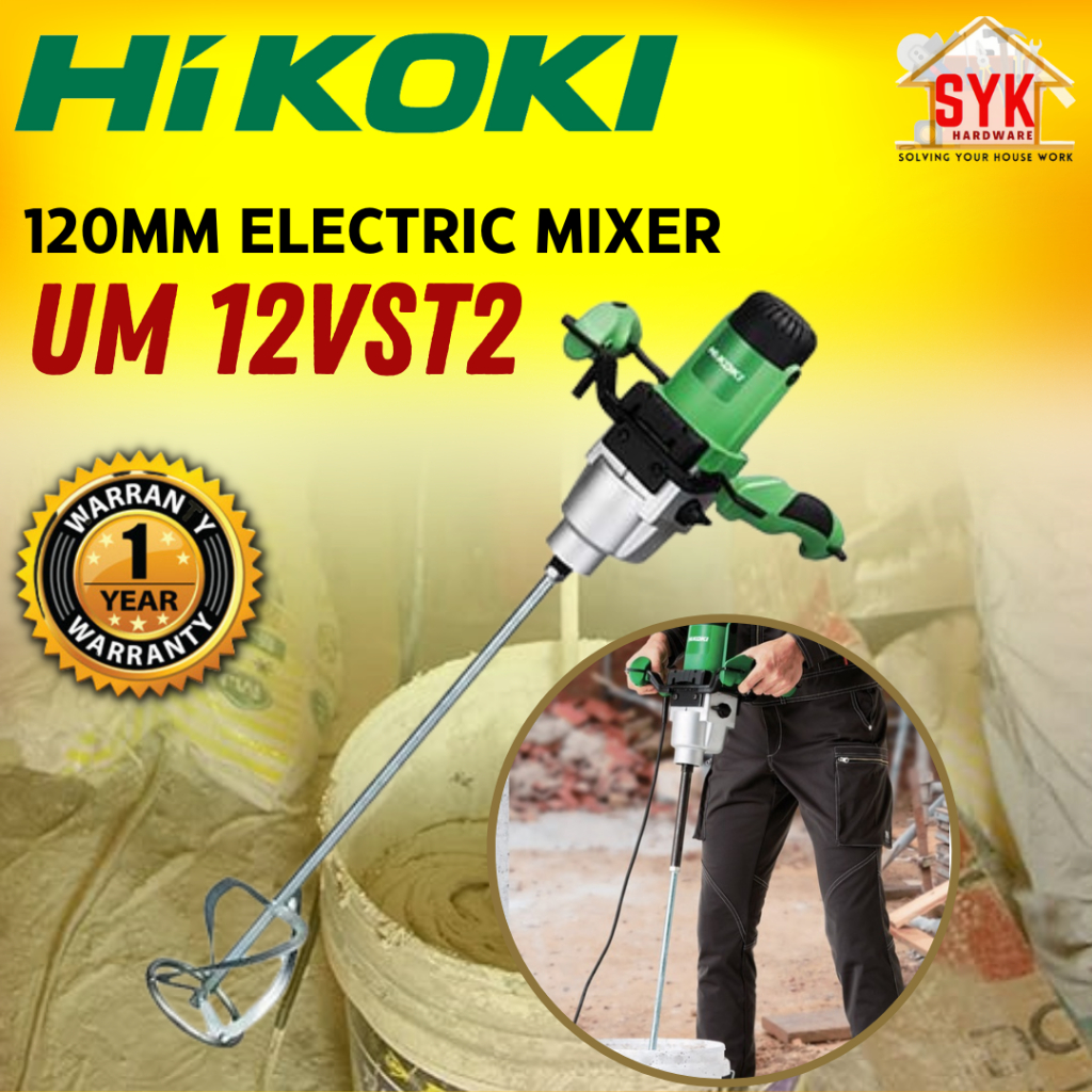 SYK HIKOKI UM12VST2 120mm Electric Hand Mixer Paint Coating Cement Mixer Machine Elektrik Mesin Pengadun Cat