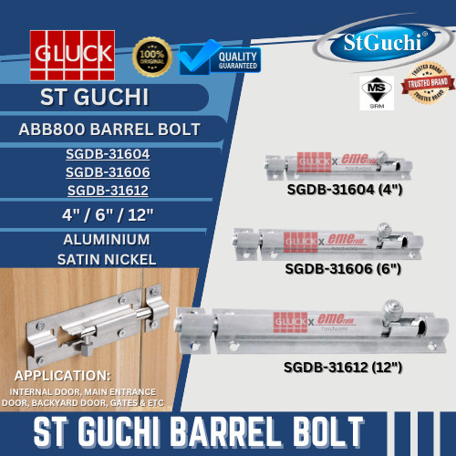 St Guchi ABB800 ALUMINIUM BARREL BOLT (SN/4", SN/6", SN/12") DOOR LOCK