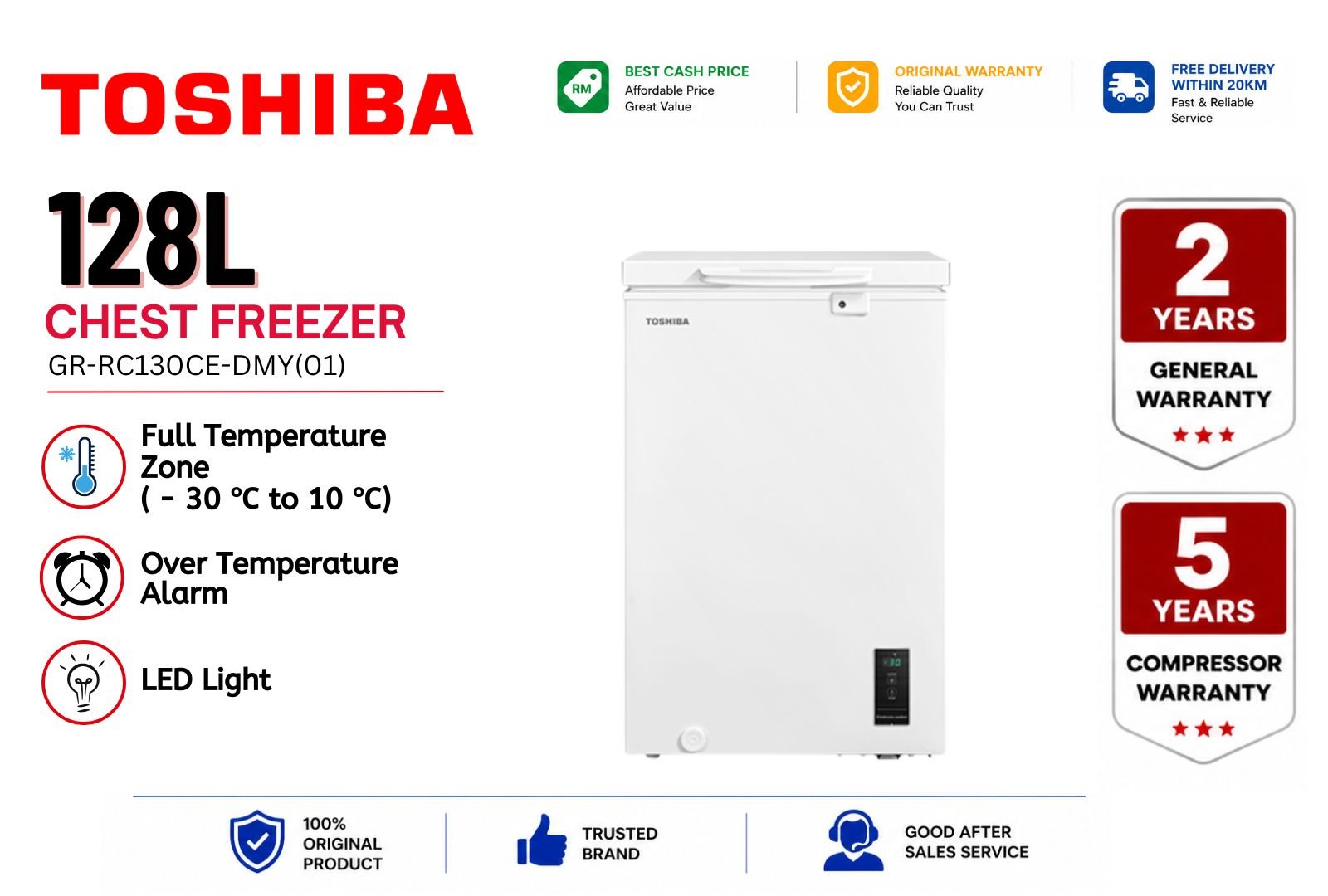 TOSHIBA GR-RC130CE-DMY(01) 128L Chest Freezer Powerful Cooling 2-in-1 Convertible Freezer Energy Saving Compact Deep Freezer Malaysia Home & Business Use