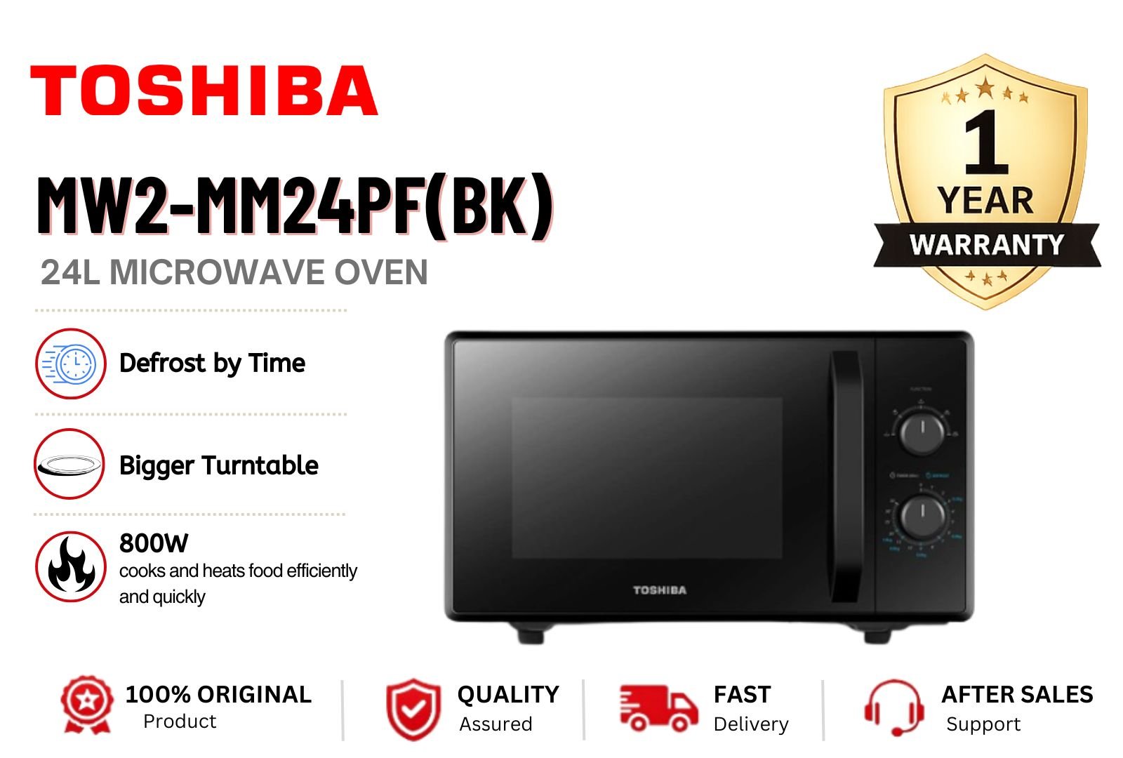 Toshiba MW2-MM24PF(BK) 24L Microwave Oven �C Compact Mechanical Control Microwave with Fast Heating Malaysia