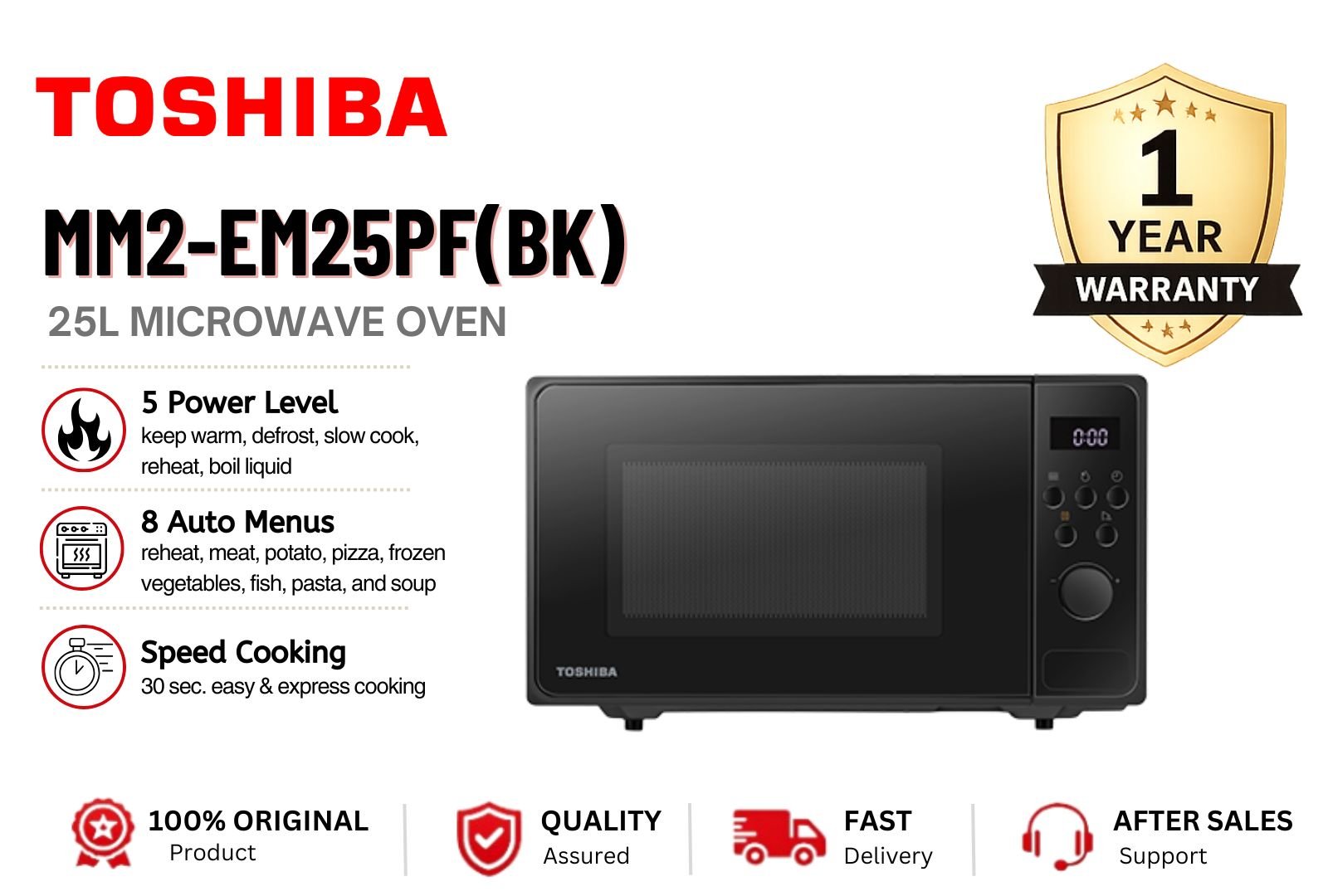 Toshiba MM2-EM25PF(BK) 25L Digital Microwave Oven �C Powerful Heating Compact Microwave Malaysia