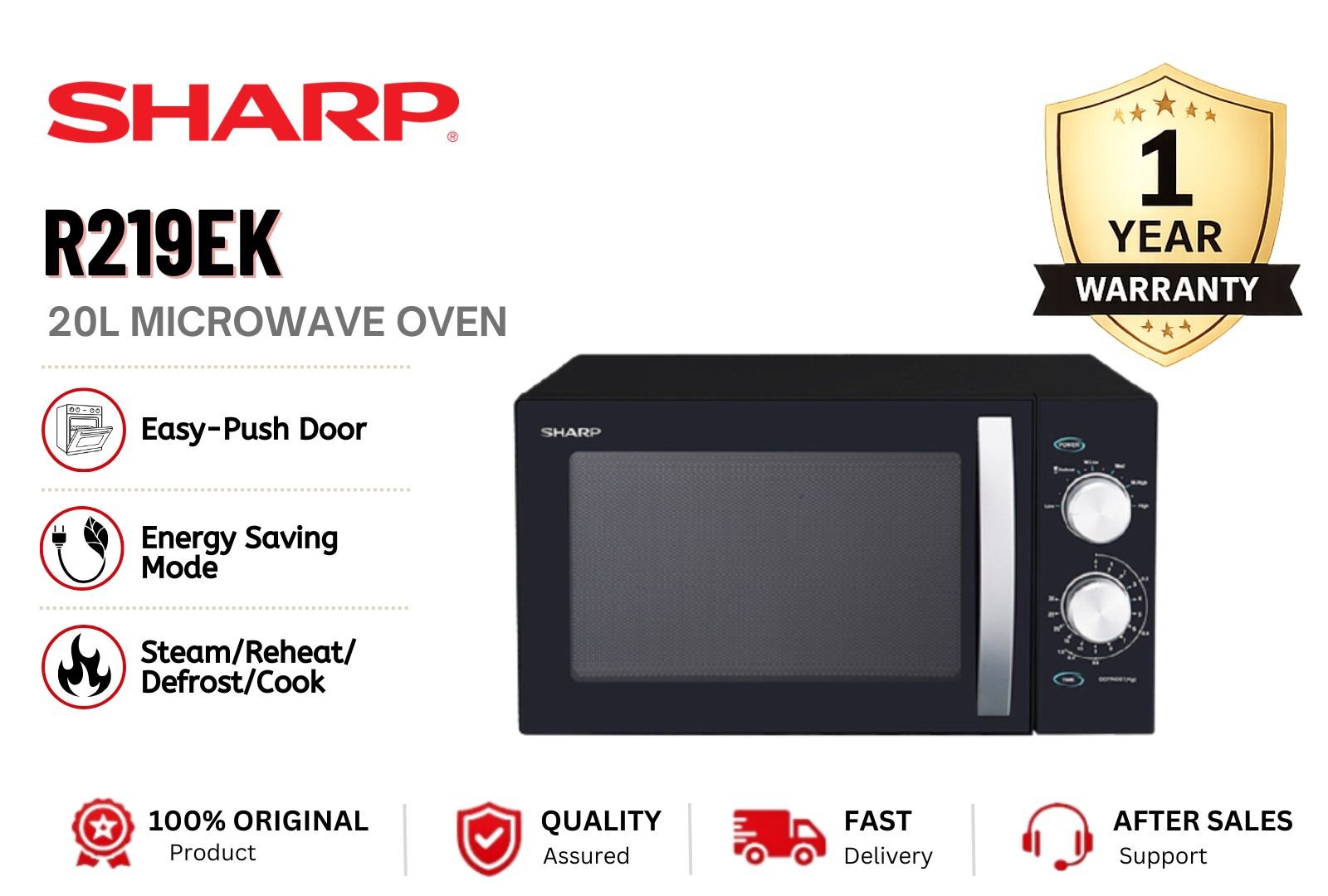 SHARP R219EK 20L Microwave Oven 700W Compact Solo Microwave with Defrost Function Malaysia