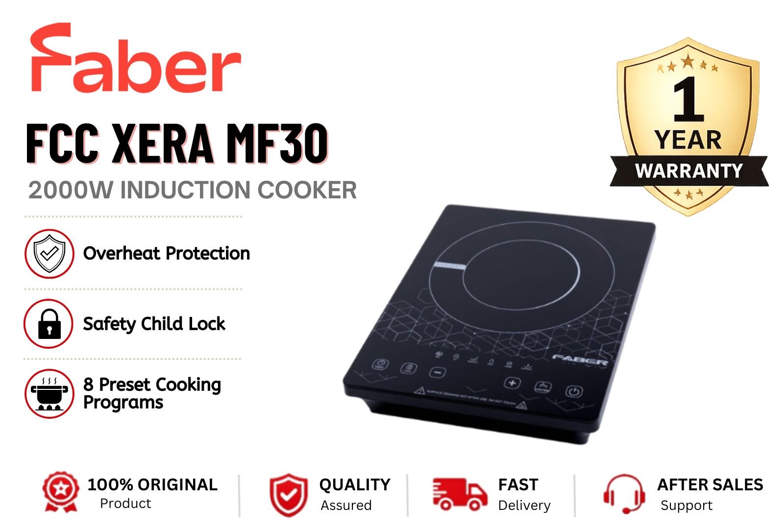 FABER FCC XERA MF30 Ceramic Cooker Malaysia | Portable Electric Ceramic Hob with Touch Control & Mul