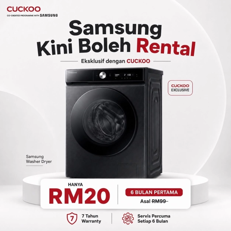 Samsung AI Washer Dryer Rental Malaysia | CUCKOO Smart Healthy Home | From RM99/Month