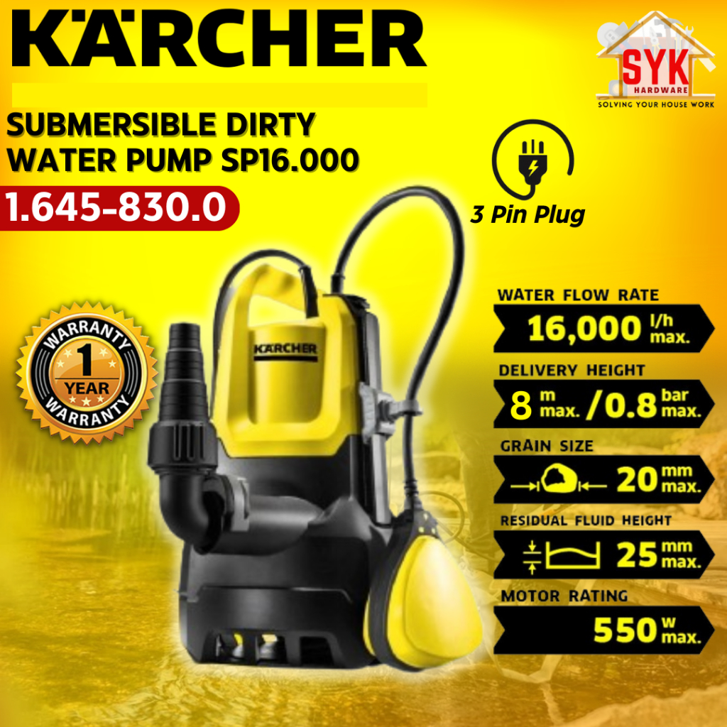 SYK Karcher SP16.000 SP16000 Dirt Flat Suction Submersible Pump Water Pump Outdoor Tools Pam Air 16458300