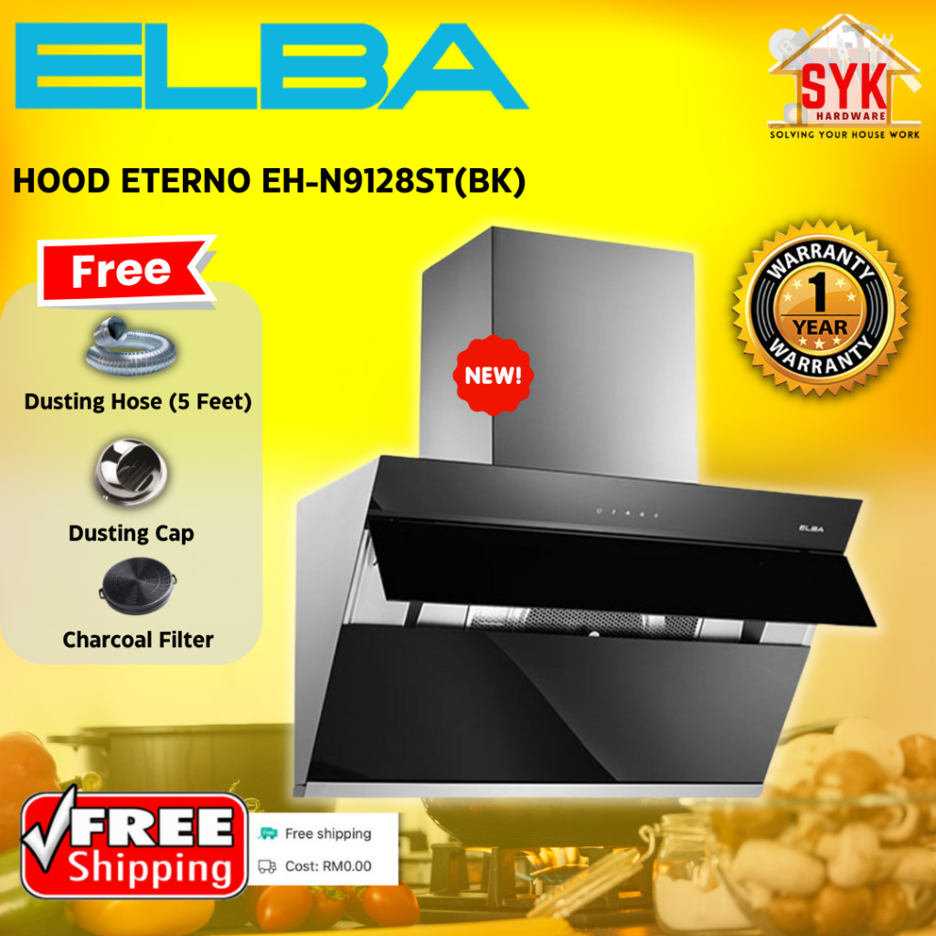 SYK Free Shipping Elba EH-N9128ST Eterno Cooking Cooker Hood Kitchen Penyedut Asap Dapur Masak Free Gift